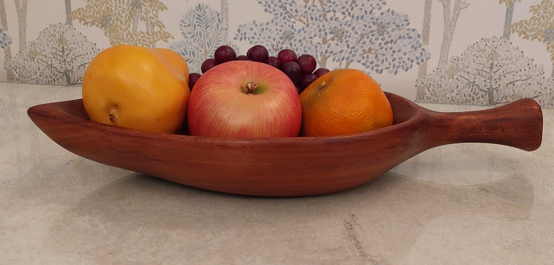 Wooden Leaf Handcarved Bowl side (Fruit not included)